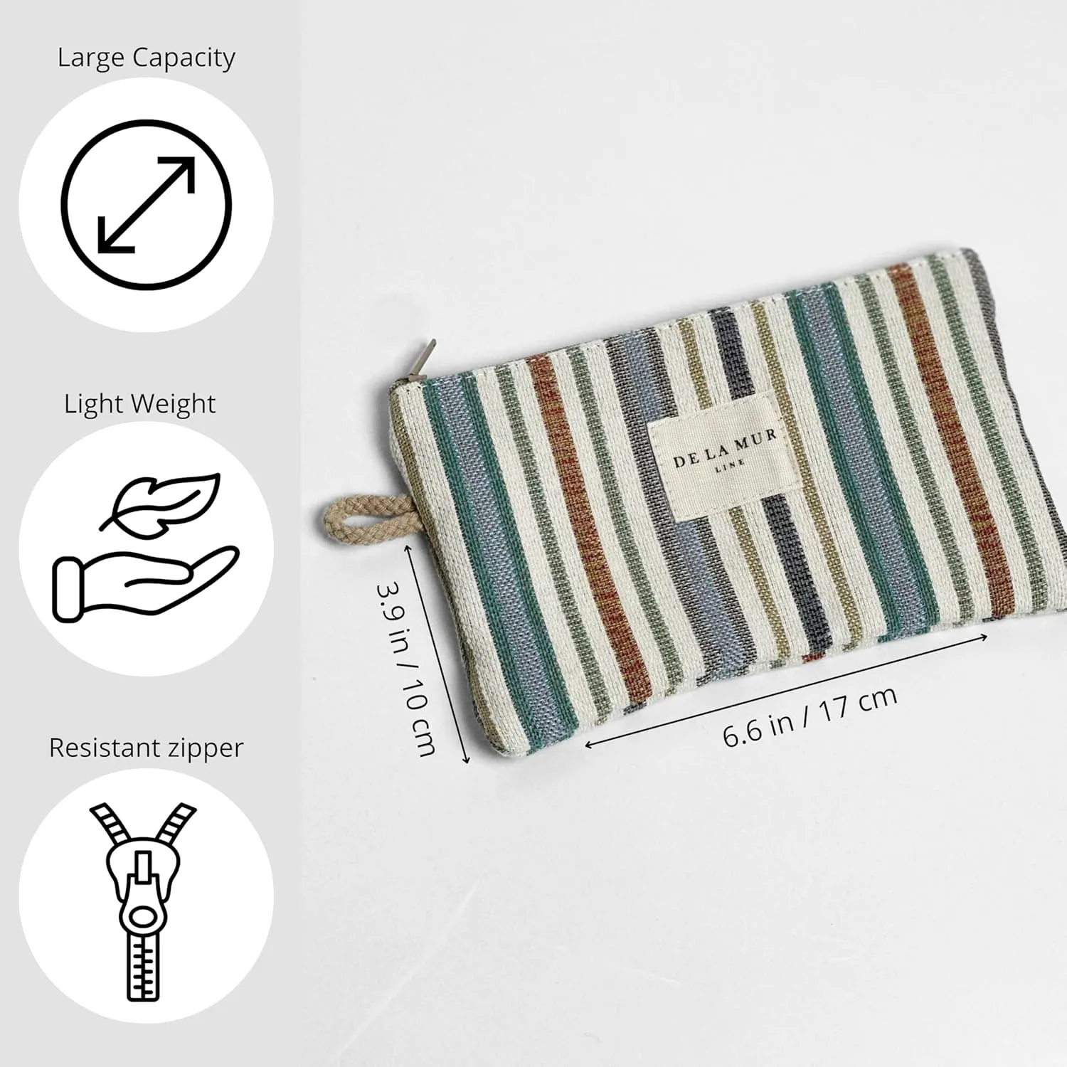 Medium Boho Striped Travel Size Toiletries Makeup Pouch – Travel Cosmetic Bag, Toiletry Organizer & Coin Purse for Women, Perfect Gifts for Her, Boho Makeup Bag, Made in Barcelona
