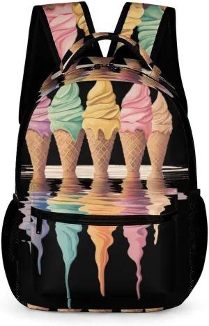 Melting Ice Cream Cones Cute Backpack Shoulders Bag Casual Daypacks Travel Back Pack for Camping Hiking