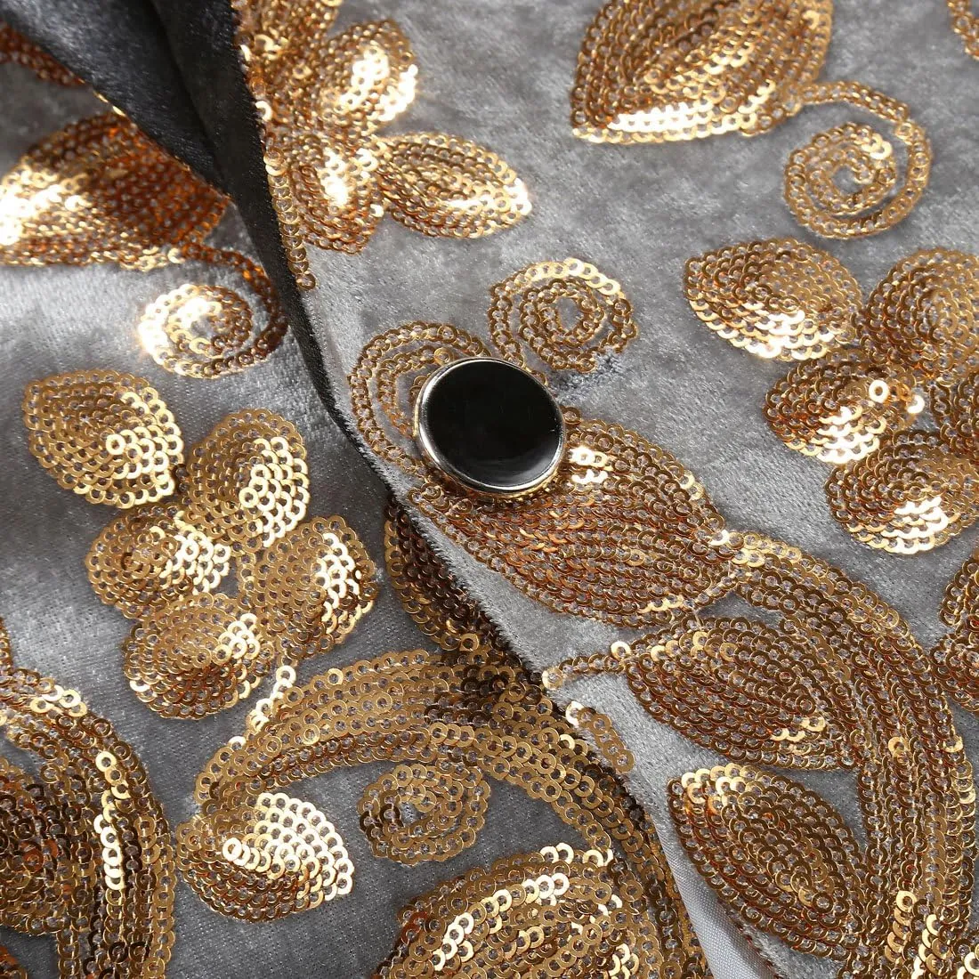 Men Fashion Velvet Sequins Floral Pattern Suit Jacket Blazer