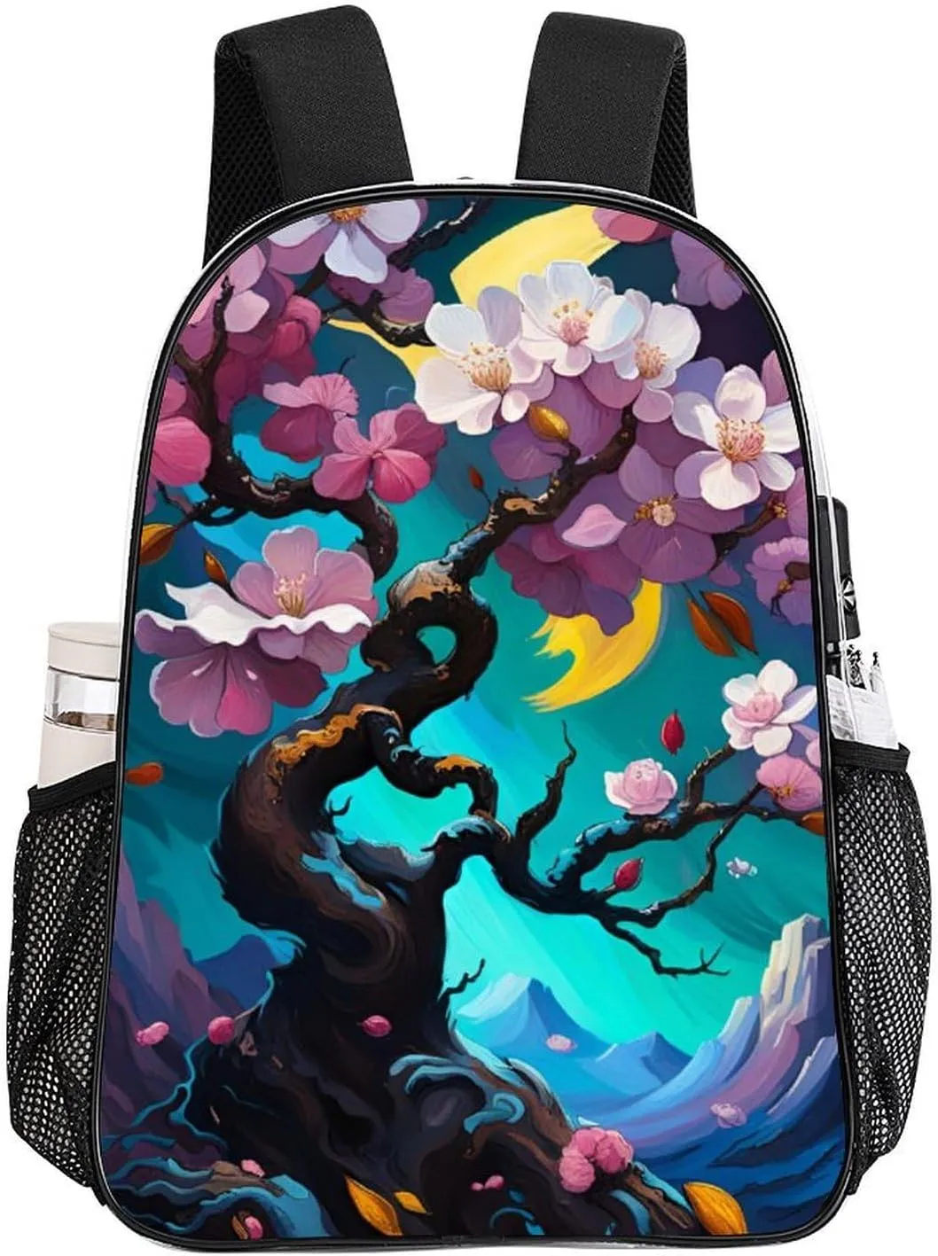 Men Women Lightweight Almond Blossom Floral Art Backpack Large Capacity Bookbag Transparent Bag for Gym Business Running