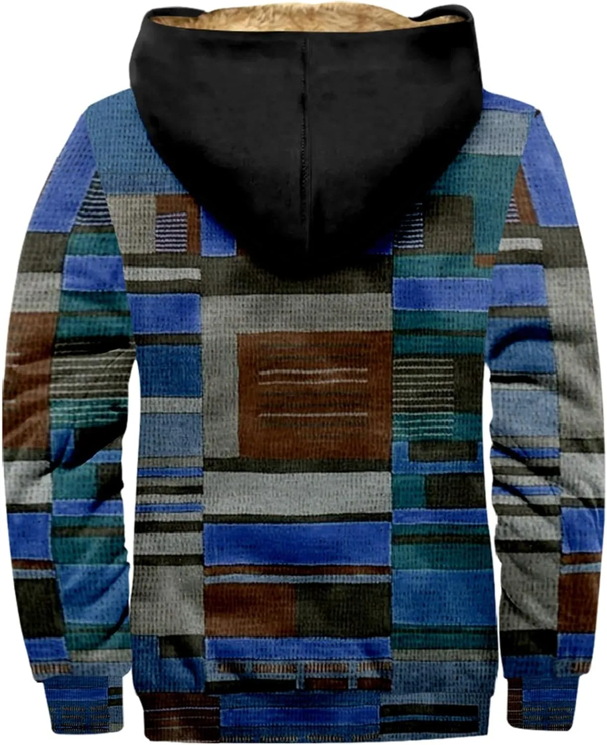 Mens Fuzzy Sherpa Jacket Long Sleeve Fleece Zip Up Coat Fall Winter Puffer Jacket Casual Zipper Varsity Coat Hooded