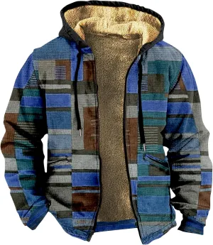 Mens Fuzzy Sherpa Jacket Long Sleeve Fleece Zip Up Coat Fall Winter Puffer Jacket Casual Zipper Varsity Coat Hooded
