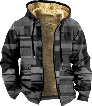 Mens Fuzzy Sherpa Jacket Long Sleeve Fleece Zip Up Coat Faux Puffer Jacket Outdoor Thick Casual Hoodies Hooded