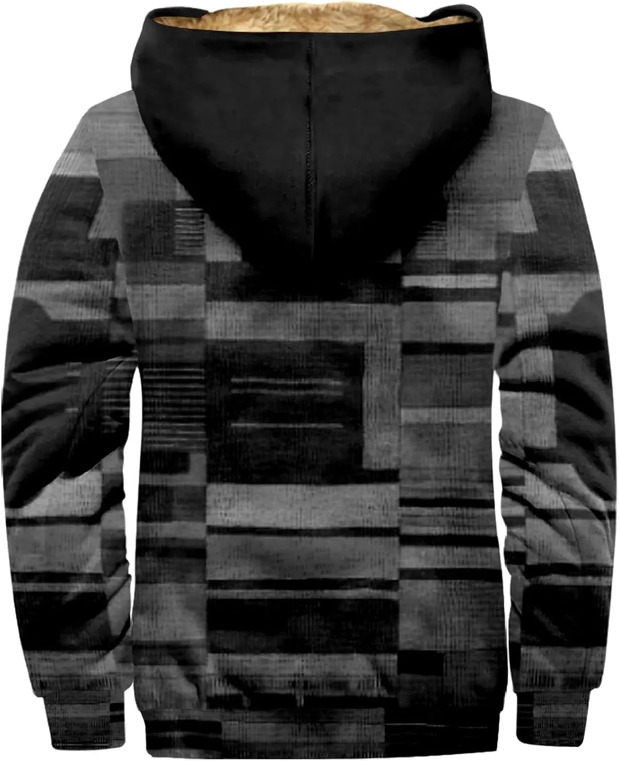 Mens Fuzzy Sherpa Jacket Long Sleeve Fleece Zip Up Coat Faux Puffer Jacket Outdoor Thick Casual Hoodies Hooded