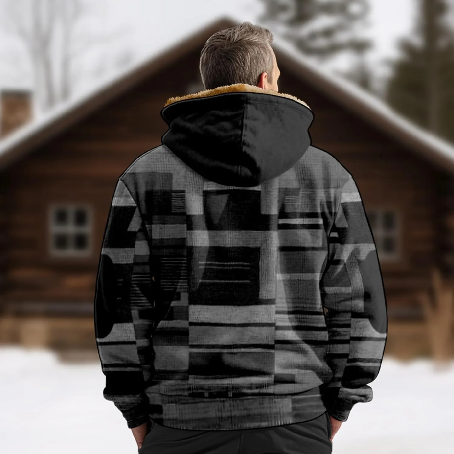 Mens Fuzzy Sherpa Jacket Long Sleeve Fleece Zip Up Coat Faux Puffer Jacket Outdoor Thick Casual Hoodies Hooded