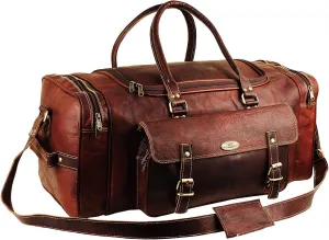 Men’s Gym Sports Overnight Weekender Bag Leather Travel Bags For Men Vintage Leather Duffle Bag Women Carry On Travel Holdall Bag 24 Inches