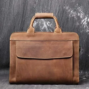 Men's Handbag Retro Fashion First Layer of Leather Laptop Shoulder Bag Diagonal Bag Handmade Leather Briefcase