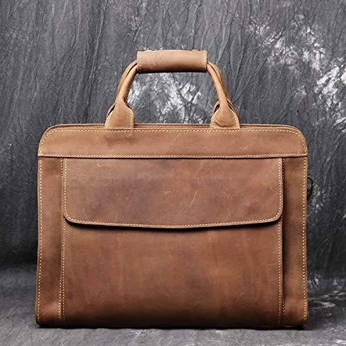 Men's Handbag Retro Fashion First Layer of Leather Laptop Shoulder Bag Diagonal Bag Handmade Leather Briefcase