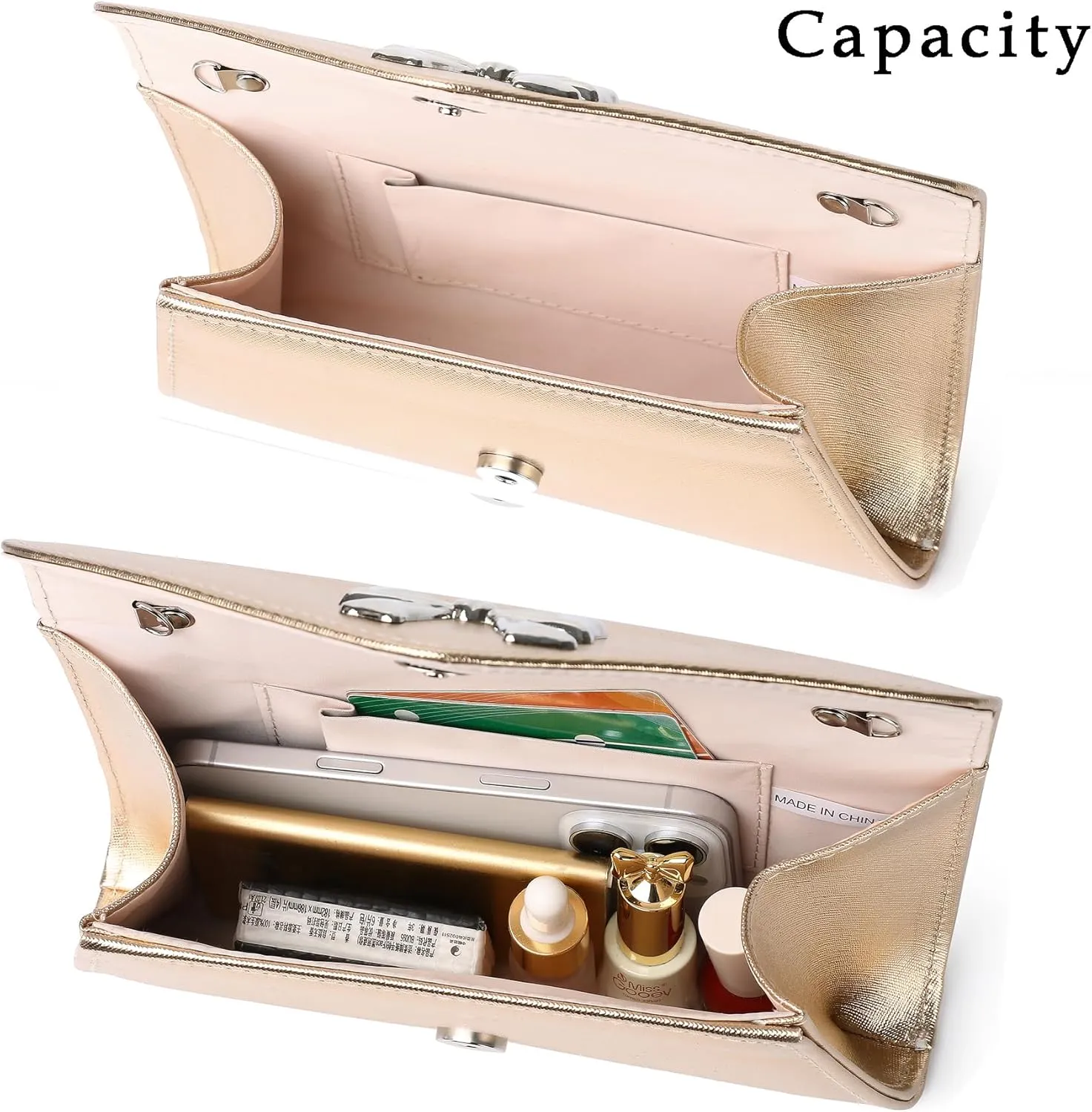 Metal Bow Women Clutch Purse Fashion PU leather handbag/shoulder bag for Wedding Party