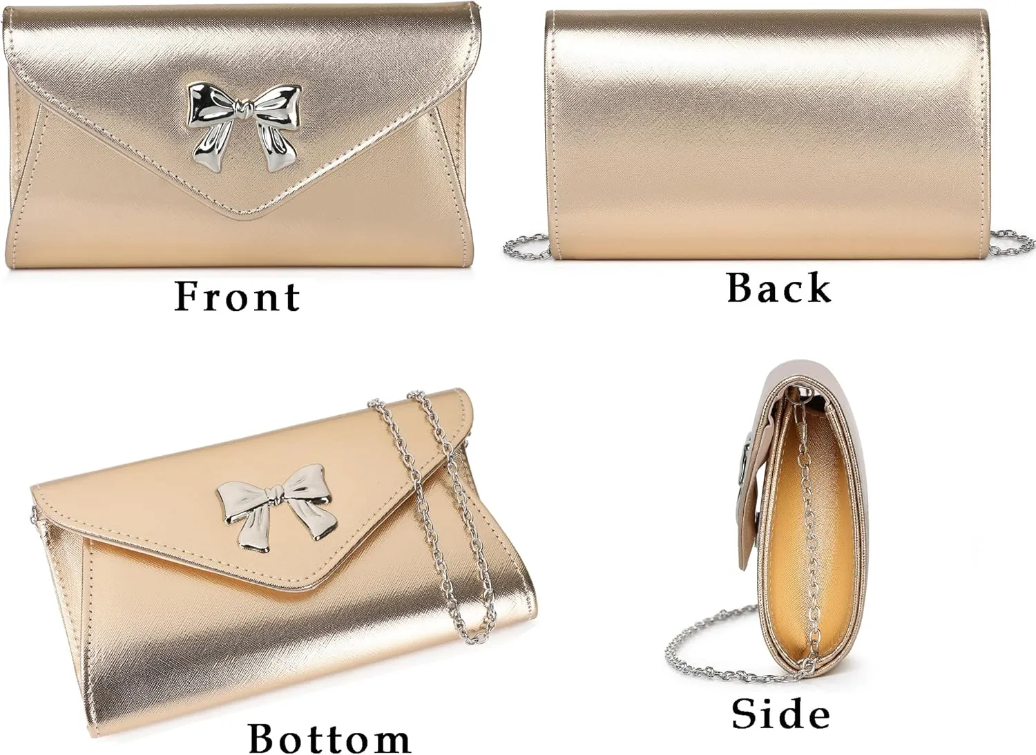 Metal Bow Women Clutch Purse Fashion PU leather handbag/shoulder bag for Wedding Party