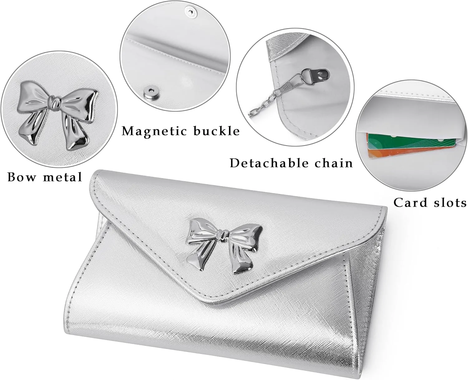 Metal Bow Women Clutch Purse Fashion PU leather handbag/shoulder bag for Wedding Party