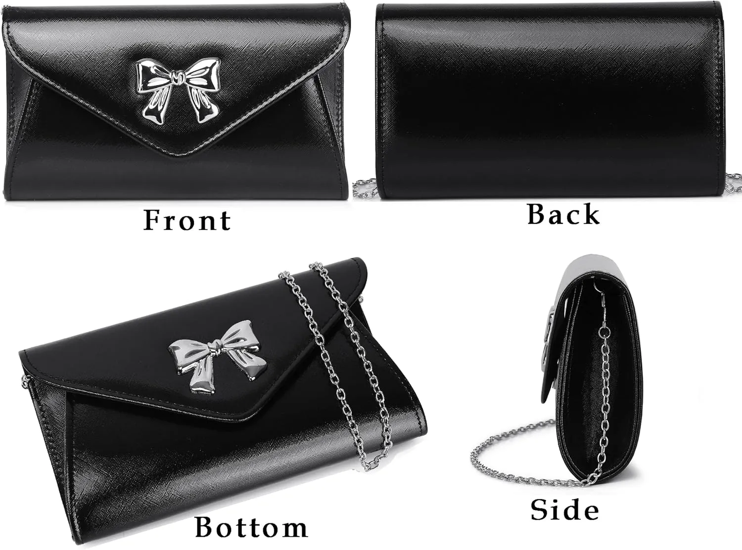 Metal Bow Women Clutch Purse Fashion PU leather handbag/shoulder bag for Wedding Party