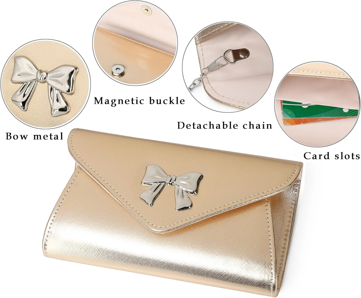Metal Bow Women Clutch Purse Fashion PU leather handbag/shoulder bag for Wedding Party
