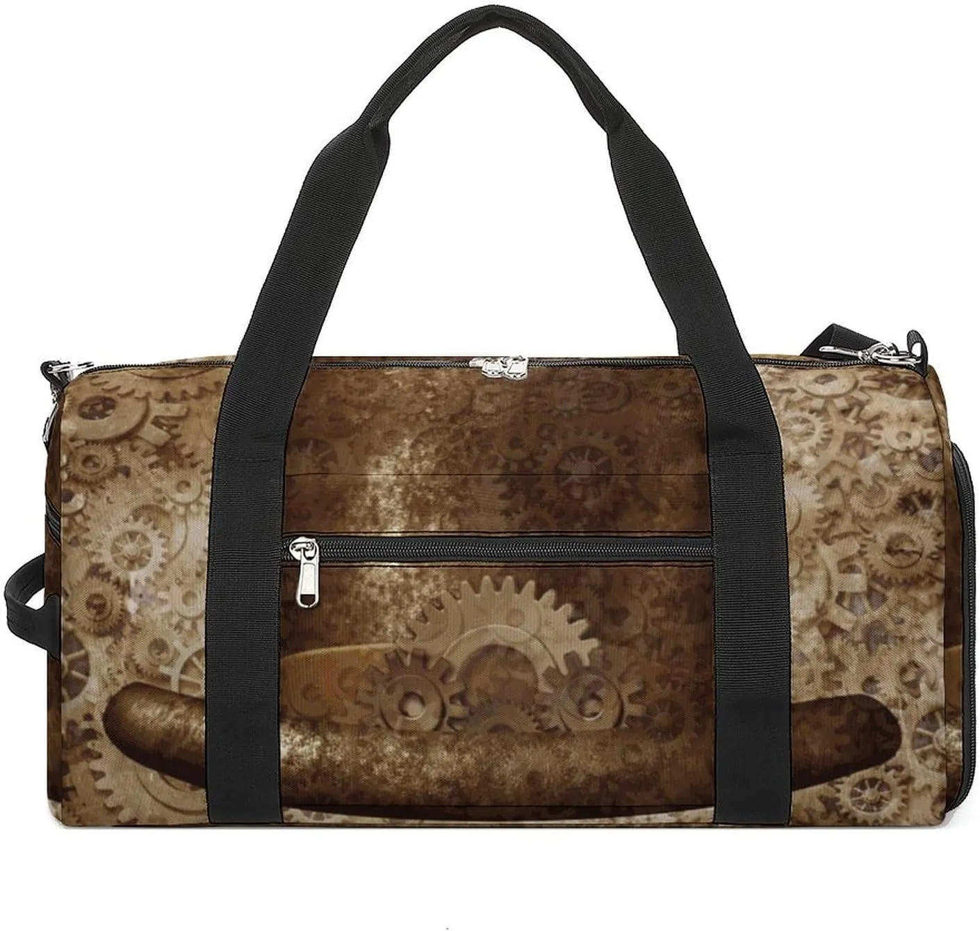 Metal Copper Gears Cogs Pattern Gym Bag for Men Women Travel Duffle Bags with Shoes Compartment Swim Dance Yoga