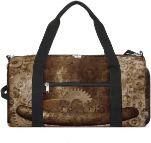 Metal Copper Gears Cogs Pattern Gym Bag for Men Women Travel Duffle Bags with Shoes Compartment Swim Dance Yoga