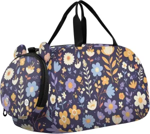 Mexican Floral Pattern Kids Duffel Bag with Shoes Compartment Lightweight Travel Duffel with Adjustable Strap for Boys and Girls