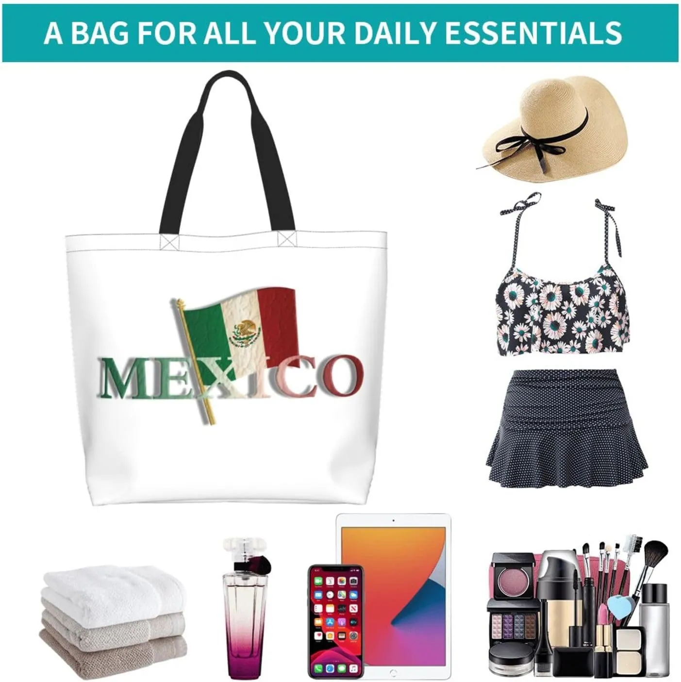 Mexico Flag Canvas Tote Bag Mexico Shoulder Bag Mexican Casual Grocery Bags Flag Bags for Mexico Outdoor
