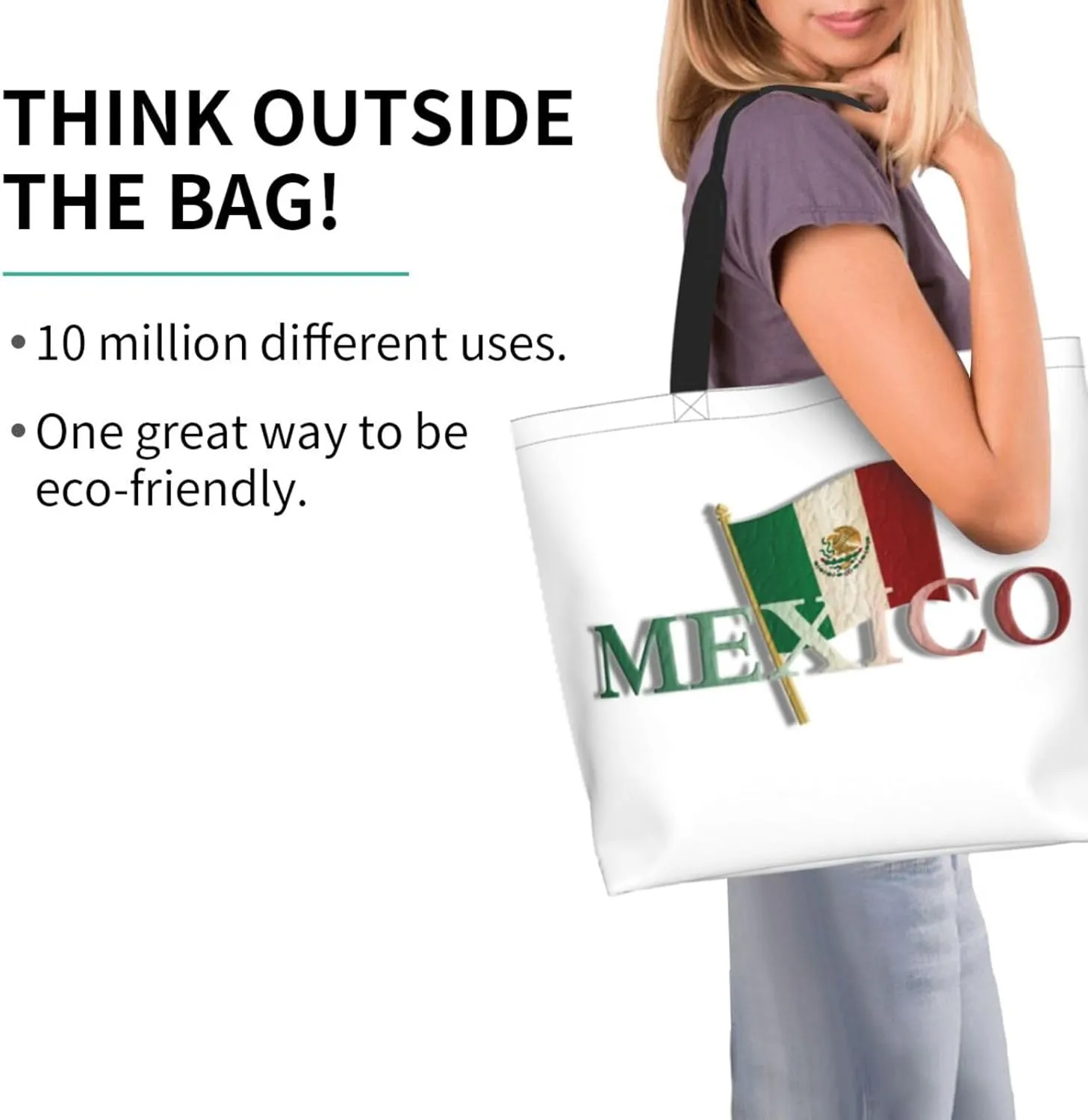 Mexico Flag Canvas Tote Bag Mexico Shoulder Bag Mexican Casual Grocery Bags Flag Bags for Mexico Outdoor