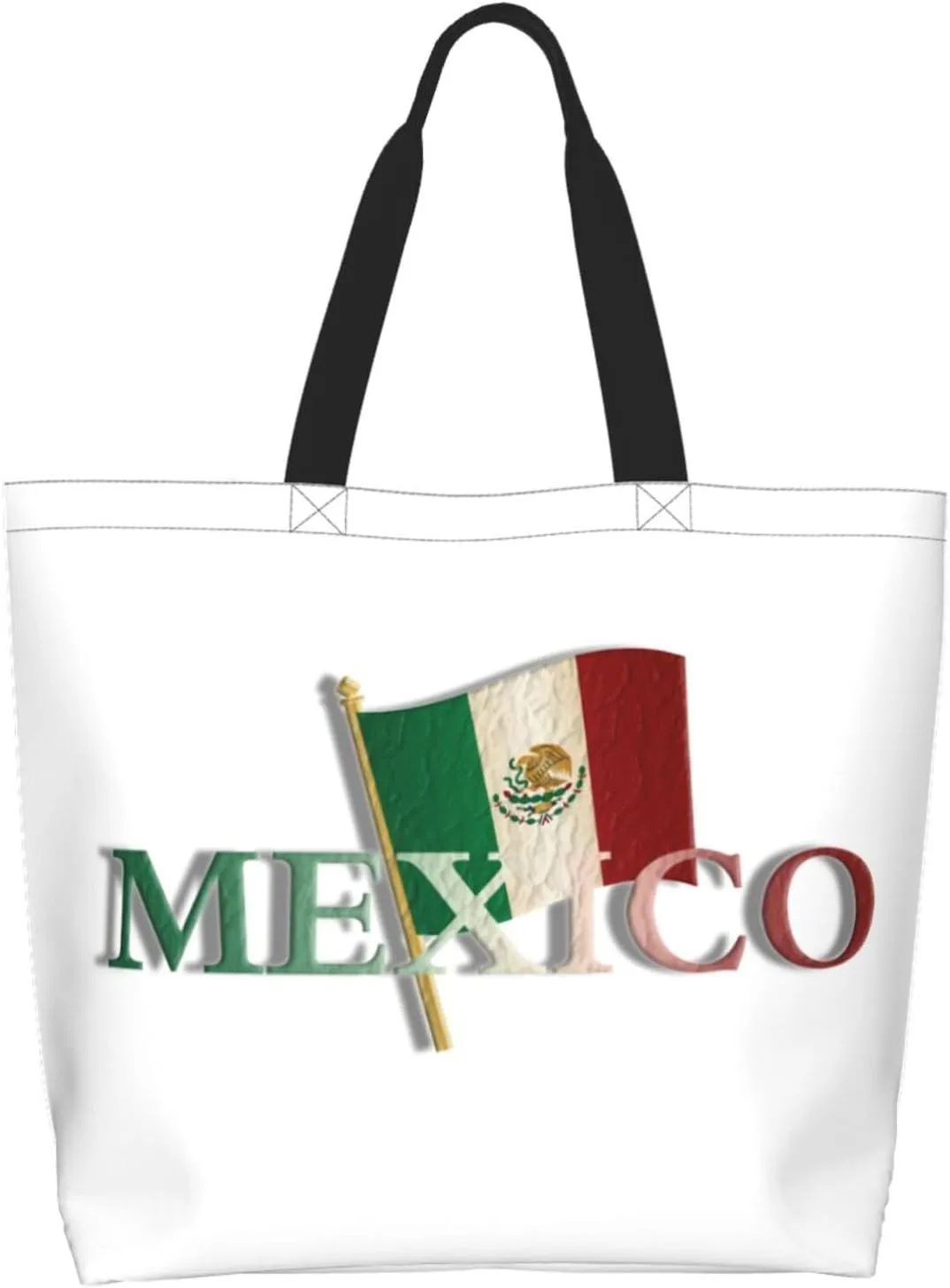 Mexico Flag Canvas Tote Bag Mexico Shoulder Bag Mexican Casual Grocery Bags Flag Bags for Mexico Outdoor
