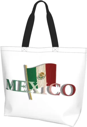 Mexico Flag Canvas Tote Bag Mexico Shoulder Bag Mexican Casual Grocery Bags Flag Bags for Mexico Outdoor