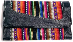 Mia Jewel Shop Multicolored Tribal Print Striped Pattern Leather Trifold Wallet ID Window Card Slots - Womens Fashion Handmade Bags Boho Travel Accessories (Black)