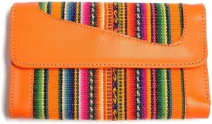 Mia Jewel Shop Multicolored Tribal Print Striped Pattern Leather Trifold Wallet ID Window Card Slots - Womens Fashion Handmade Bags Boho Travel Accessories (Orange)