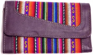 Mia Jewel Shop Multicolored Tribal Striped Print Leather Trifold Wallet ID Window Card Slots - Womens Fashion Handmade Bags Boho Travel Accessories (Dark Purple)