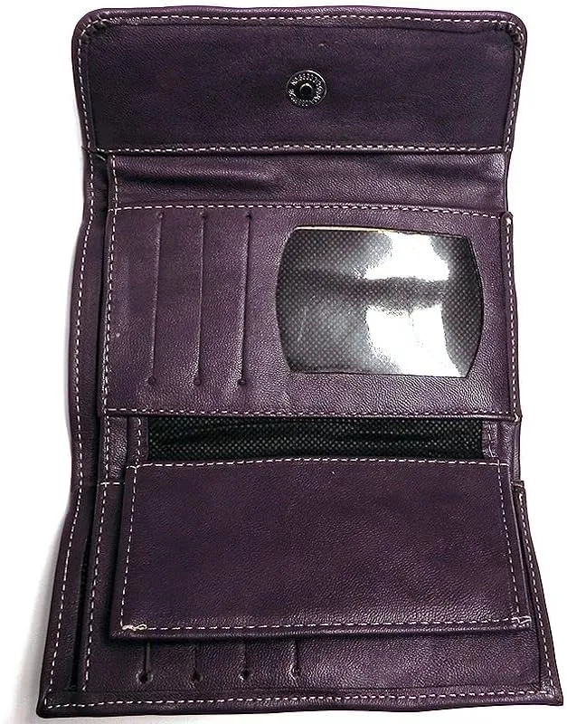 Mia Jewel Shop Multicolored Tribal Striped Print Leather Trifold Wallet ID Window Card Slots - Womens Fashion Handmade Bags Boho Travel Accessories (Dark Purple)