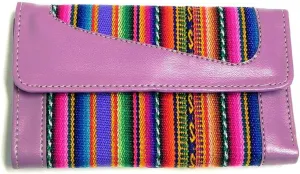 Mia Jewel Shop Multicolored Tribal Striped Print Leather Trifold Wallet ID Window Card Slots - Womens Fashion Handmade Bags Boho Travel Accessories (Lavender)