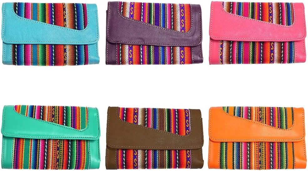 Mia Jewel Shop Multicolored Tribal Striped Print Leather Trifold Wallet ID Window Card Slots - Womens Fashion Handmade Bags Boho Travel Accessories (Lavender)