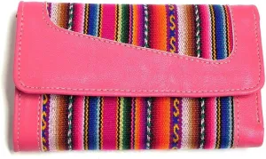 Mia Jewel Shop Multicolored Tribal Striped Print Leather Trifold Wallet ID Window Card Slots - Womens Fashion Handmade Bags Boho Travel Accessories (Pink)