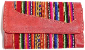 Mia Jewel Shop Multicolored Tribal Striped Print Leather Trifold Wallet ID Window Card Slots - Womens Fashion Handmade Bags Boho Travel Accessories (Red)