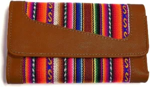 Mia Jewel Shop Multicolored Tribal Striped Print Leather Trifold Wallet ID Window Card Slots - Womens Fashion Handmade Bags Boho Travel Accessories (Tan)