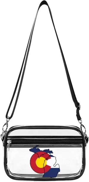Michigan Colorado Funny Pride Flag Clear Purse Messenger Bag Crossbody Bags with Adjustable Shoulder Strap Front Pocket