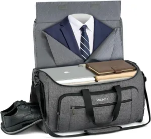MILADA Garment Bag for Travel Suit Bag Travel Large Duffel Bag 2 in 1 Hanging Carry on Luggage Bag Foldable Travel Bag with Shoe Pouch for Men Women,Dark Grey