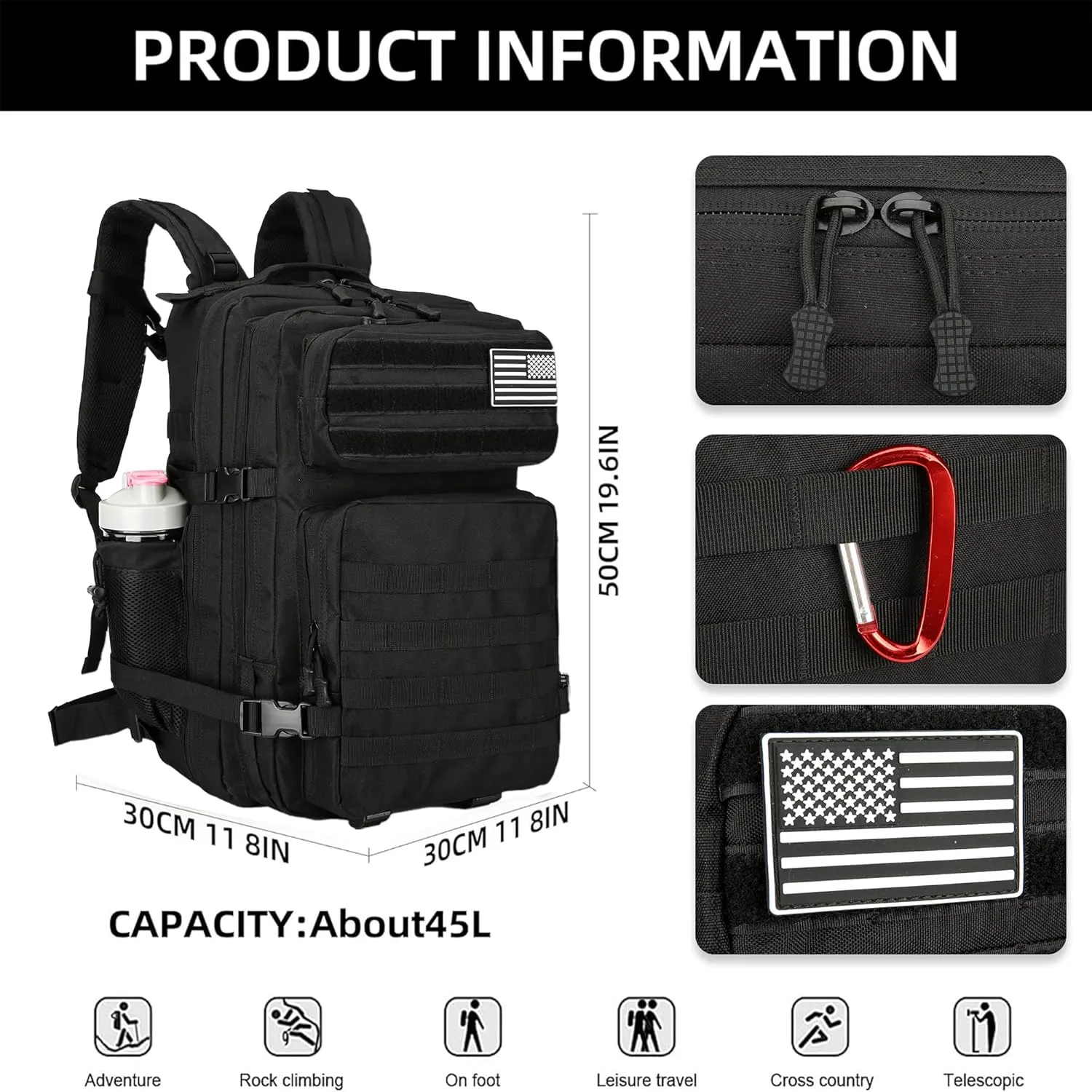 Military 45L Tactical Assault Backpack 3 day assault pack with Molle Waterproof backpack Rucksack for Tactical Backpacks