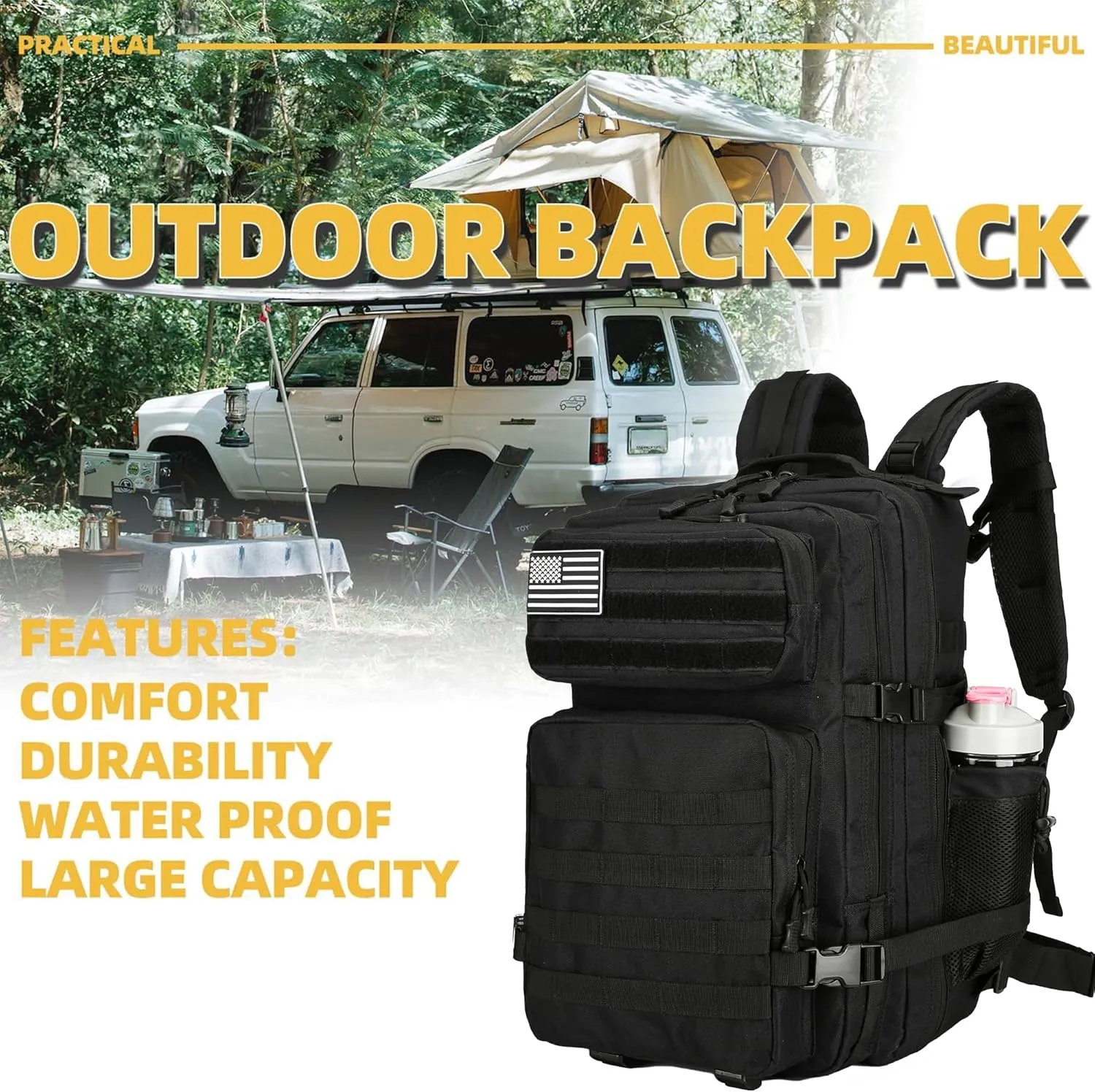 Military 45L Tactical Assault Backpack 3 day assault pack with Molle Waterproof backpack Rucksack for Tactical Backpacks