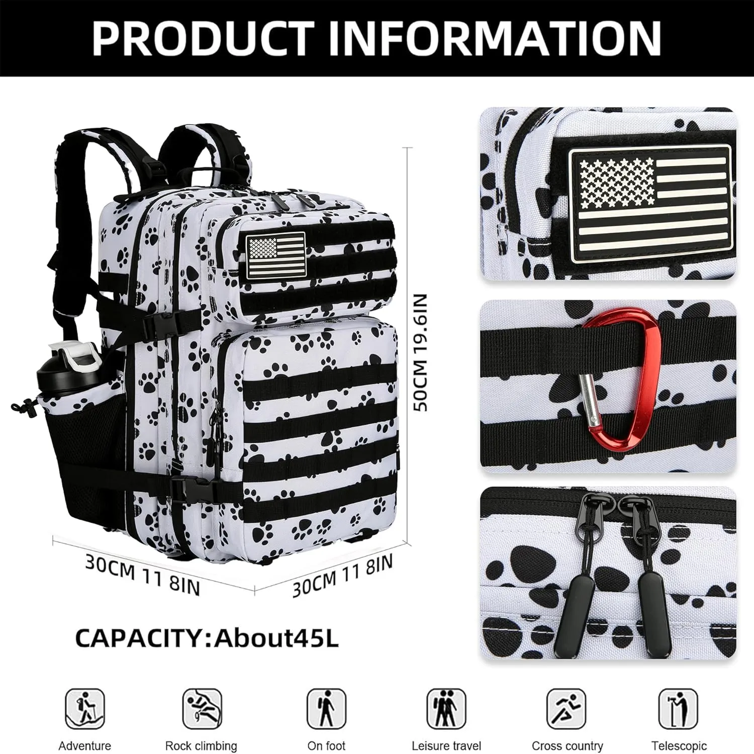 Military 45L Tactical Assault Backpack 3 day assault pack with Molle Waterproof backpack Rucksack for Tactical Backpacks