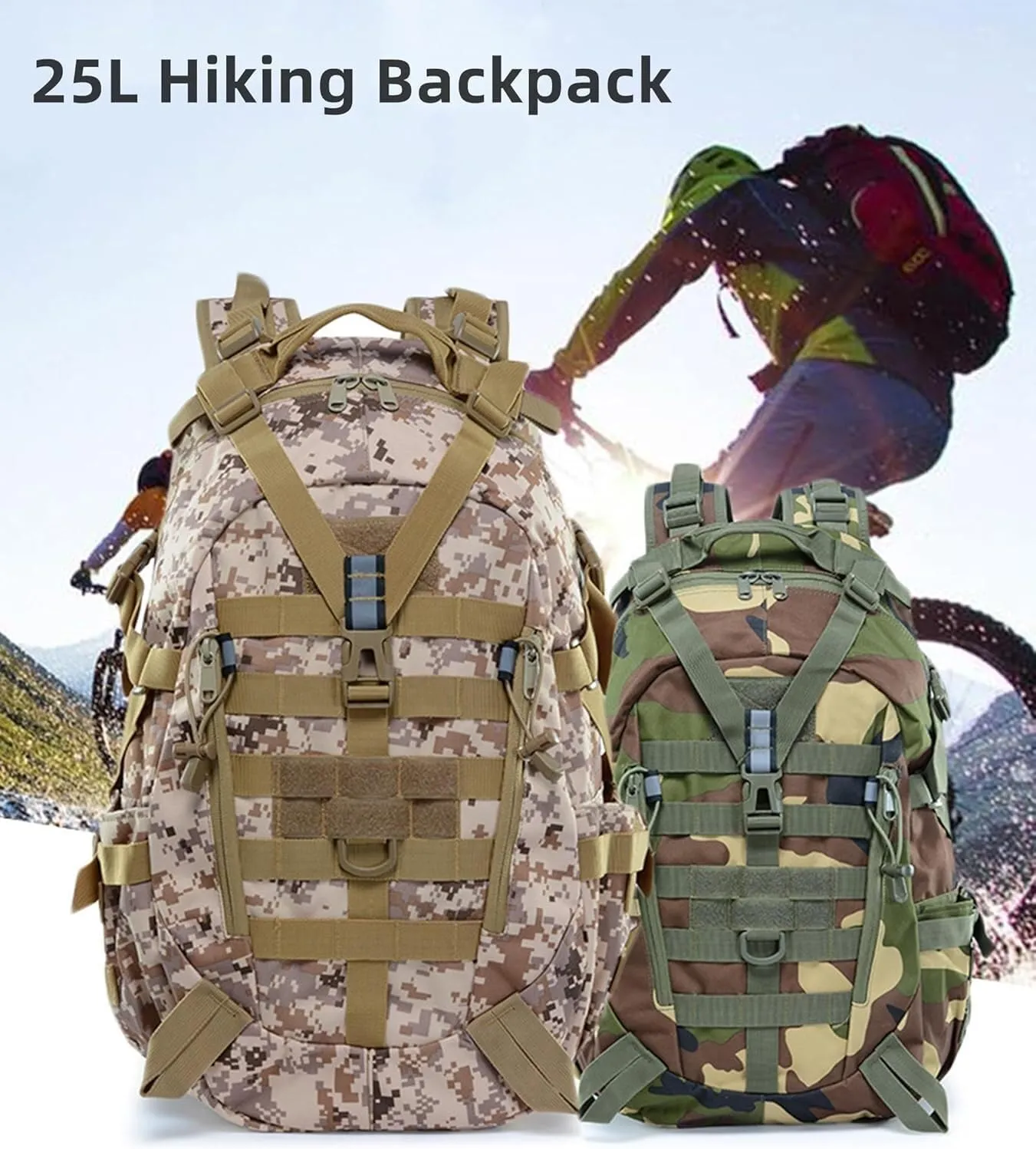 Military Tactical Backpack 25l for Men Hiking Camping Backpack with Luminous Strip Outdoor Hunting Daypack(A)