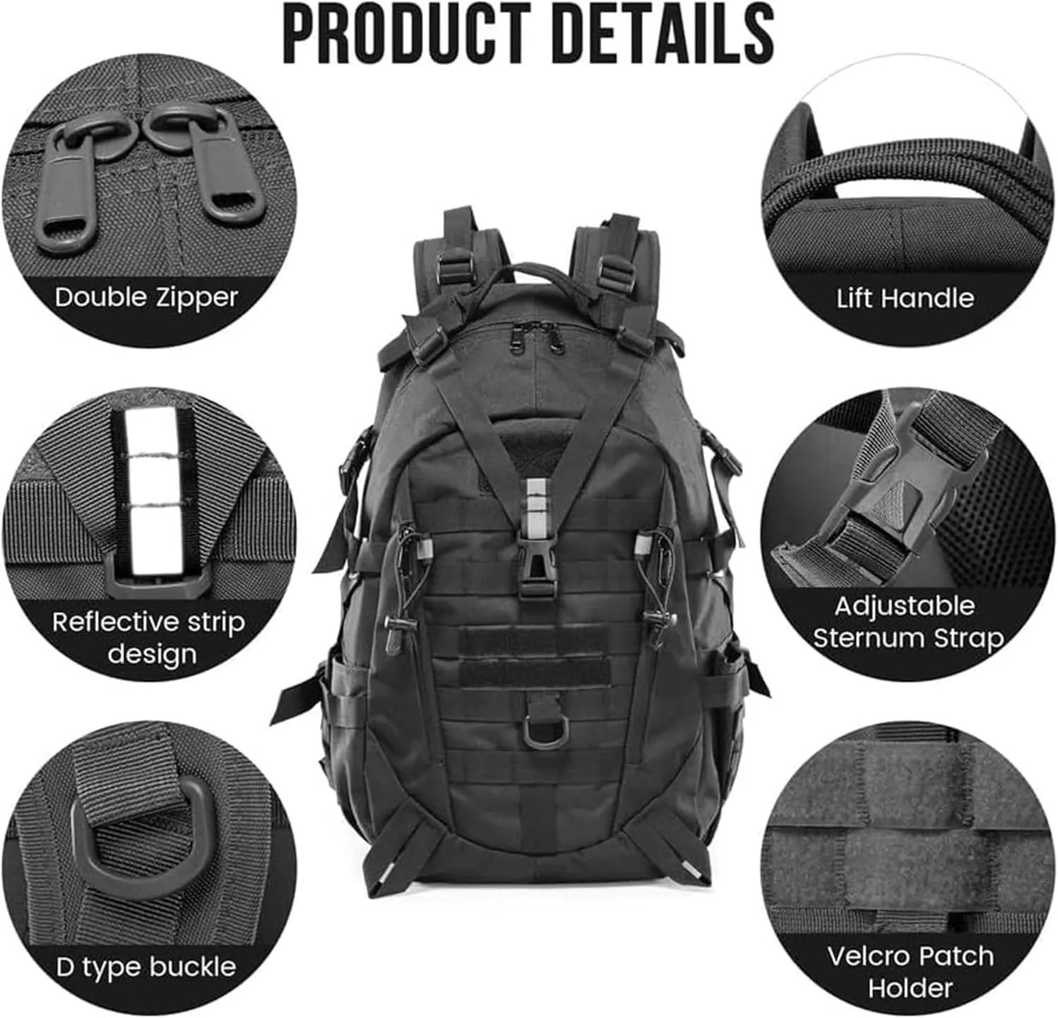 Military Tactical Backpack 25l for Men Hiking Camping Backpack with Luminous Strip Outdoor Hunting Daypack(A)