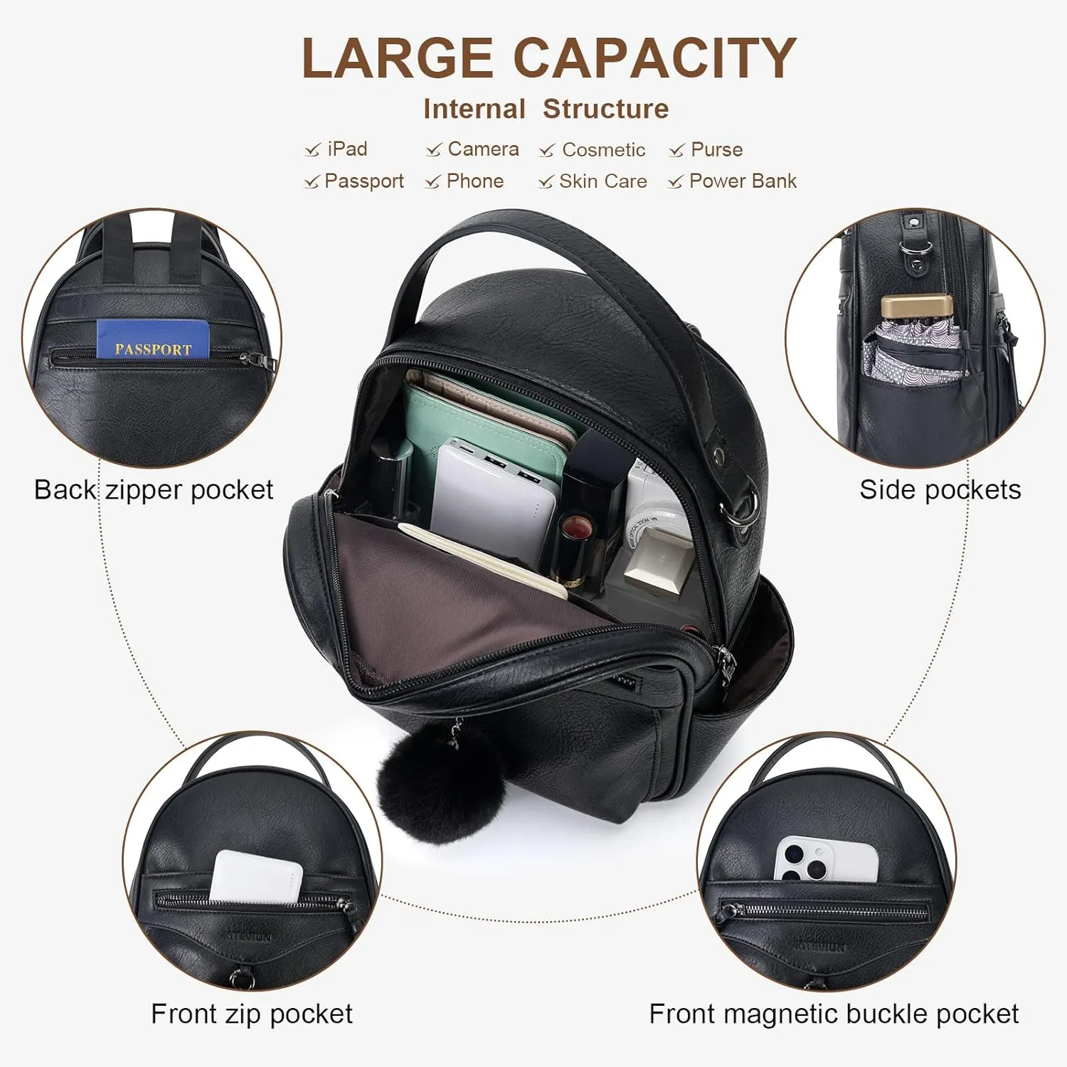 Mini Backpack Purse for Women Fashion Cute Small Travel Backpacks Pompom Daypacks Shoulder Handbag