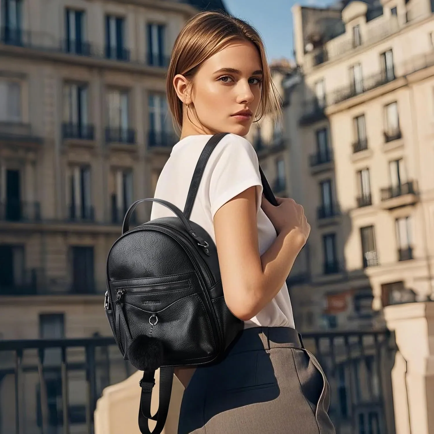 Mini Backpack Purse for Women Fashion Cute Small Travel Backpacks Pompom Daypacks Shoulder Handbag