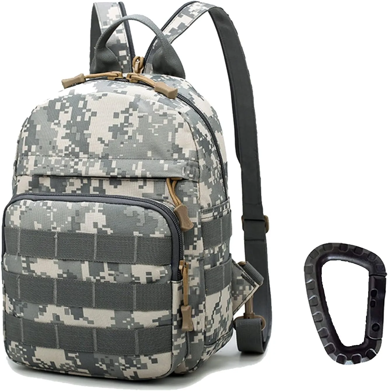 Mini Tactical Backpack, 6L Small Sling Backpacks Shoulder Bag For Running Travel Daypack with Carabiner For Men Women