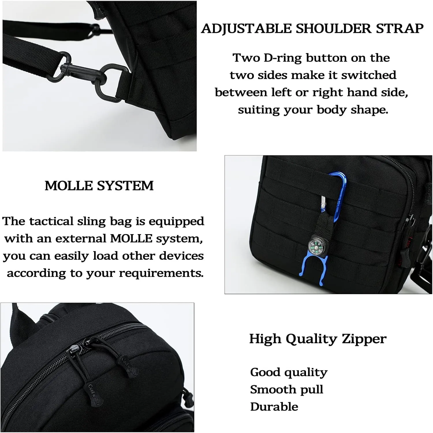 Mini Tactical Backpack, 6L Small Sling Backpacks Shoulder Bag For Running Travel Daypack with Carabiner For Men Women