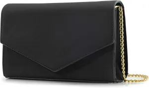 Minimalist Evening Envelope Clutch Chain Shoulder Bag Women Faux Leather Suede Purse (Black)