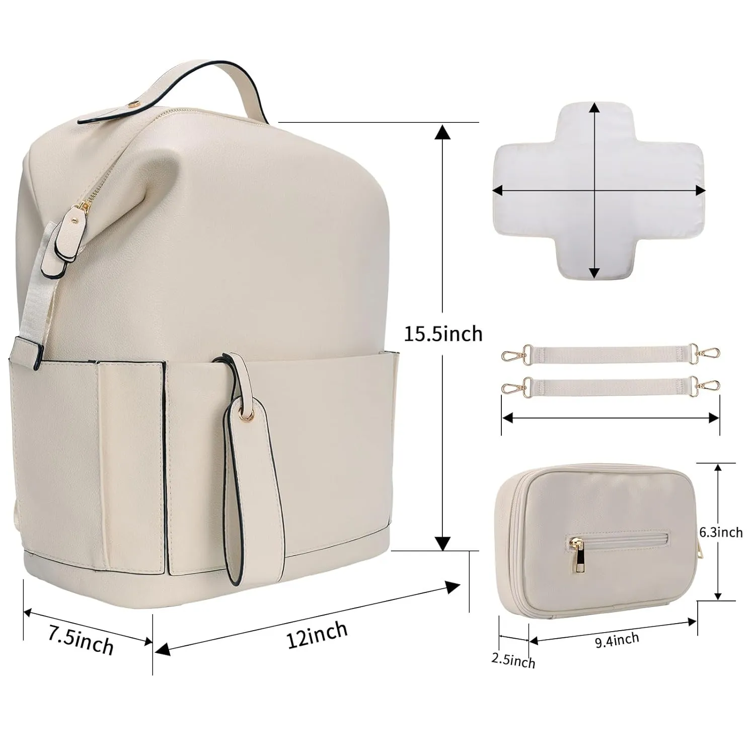 Minsong Diaper Bag Backpack, Waterproof Leather Diaper Bags With Changing Station for Baby, Fashion Nappy Travel Backpack for Mom Dad