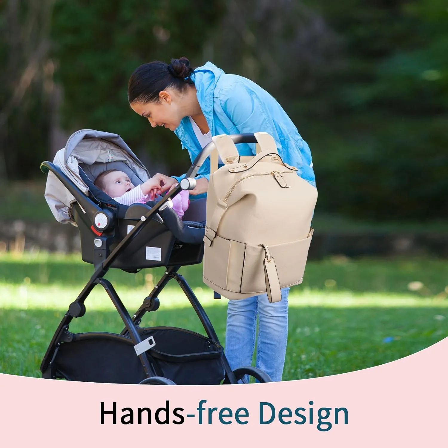 Minsong Diaper Bag Backpack, Waterproof Leather Diaper Bags With Changing Station for Baby, Fashion Nappy Travel Backpack for Mom Dad