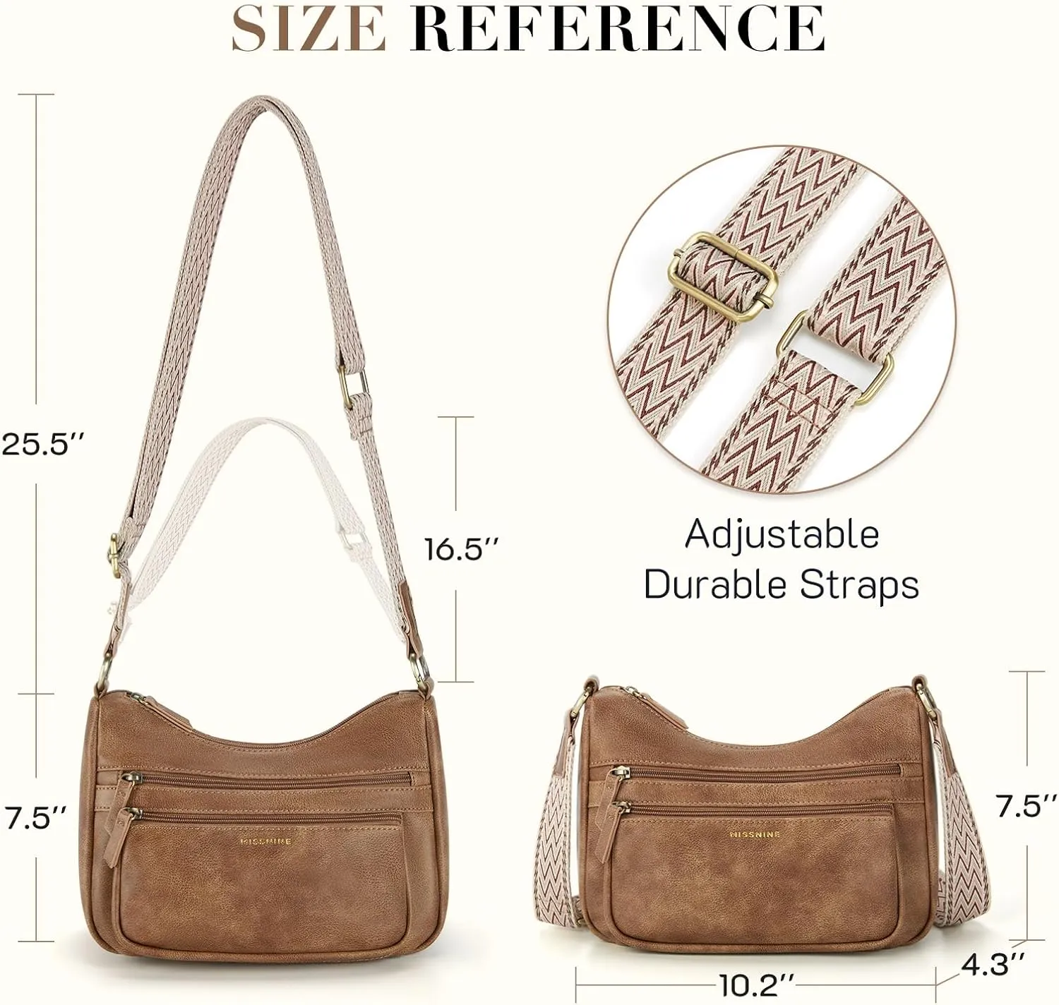 Missnine Crossbody Bags for Women, Medium Size Purses With Wide Shoulder Strap, Leather Trendy Cross Body Shoulder Handbags