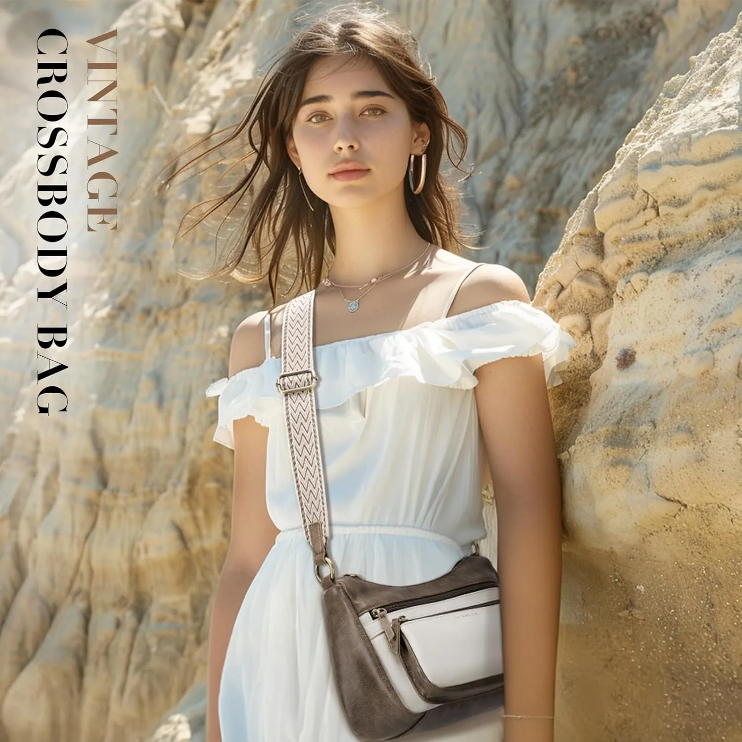 Missnine Crossbody Bags for Women, Medium Size Purses With Wide Shoulder Strap, Leather Trendy Cross Body Shoulder Handbags