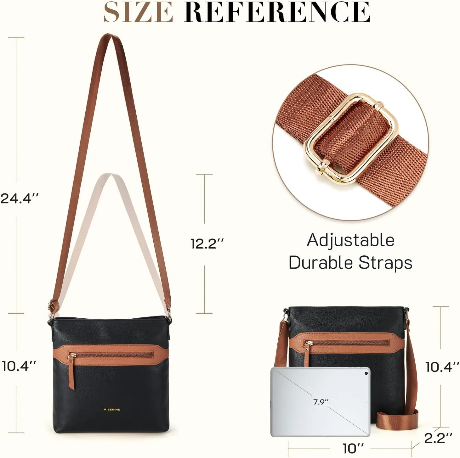 Missnine Crossbody Bags for Women Multi Pocket Purses Soft Leather Medium Shoulder Handbags with Adjustable Strap